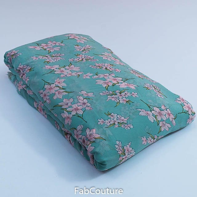 Sea Green Colour Georgette Printed Fabric