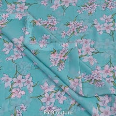 Sea Green Colour Georgette Printed Fabric