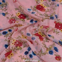 Peach Colour Georgette Printed Fabric