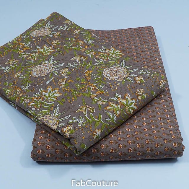 5 Mtr. Taupe Colour Cambric block print Set
