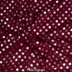 Maroon Colour Georgette Foil Dots Printed Fabric(60Cm Piece)