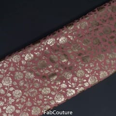 Peach Colour Georgette Foil Floral Printed Fabric
