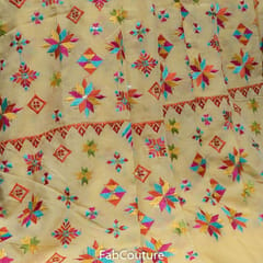 Yellow Colour Muslin Embroidered Fabric