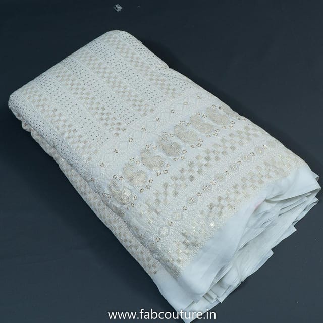 White Dyeable Georgette Embroidered Fabric