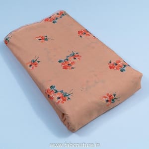 Peach Linen Cotton Digital Printed Fabric