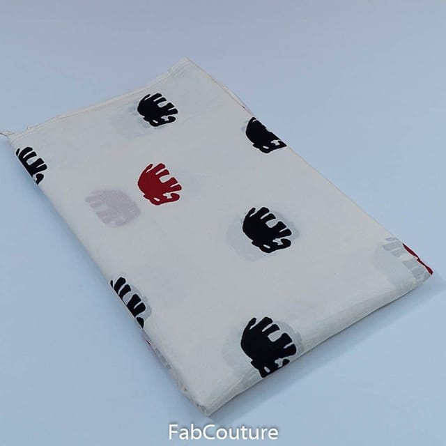 White Colour Cambric block Printed Fabric (1.50Meter Piece)
