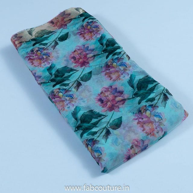 Multicolor Organza Digital Printed Fabric With Border