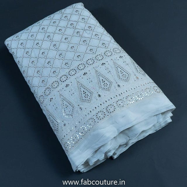 White Dyeable Georgette Embroidered Fabric