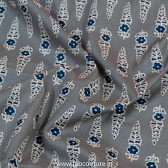 Grey Color Cotton Ajrakh Printed Fabric