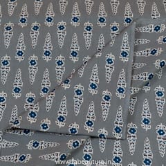 Grey Color Cotton Ajrakh Printed Fabric