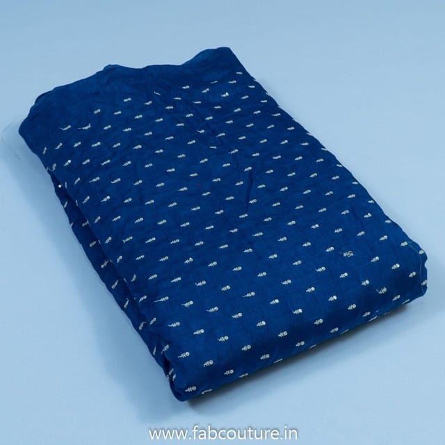 Blue Color Dola Silk Embroidered Fabric