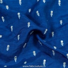 Blue Color Dola Silk Embroidered Fabric