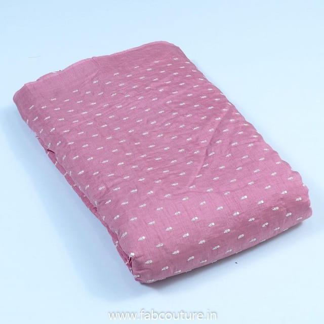 Onion pink Color Dola Silk Embroidered Fabric