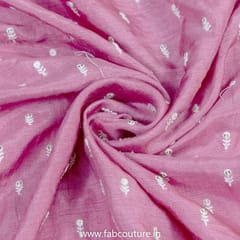 Onion pink Color Dola Silk Embroidered Fabric