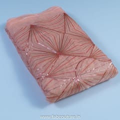 Peach Color Organza Embroidered Fabric