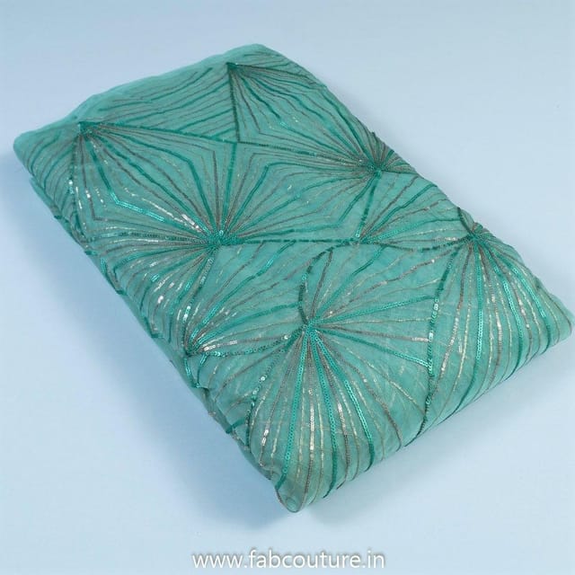 Sea Green Color Organza Embroidered Fabric