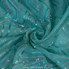 Sea Green Color Organza Embroidered Fabric