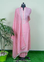 Peach Muslin Embroidered Suit With Cotton Bottom And Muslin Dupatta