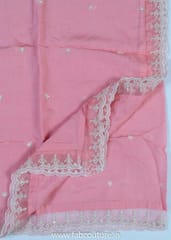 Peach Muslin Embroidered Suit With Cotton Bottom And Muslin Dupatta