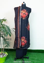 Black Muslin Embroidered Suit With Cotton Bottom And Muslin Dupatta