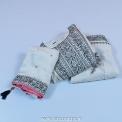 White Cotton Embroidered Suit With Cotton Plazzo And Muslin Dupatta