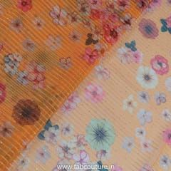 Orange Poly Organza Print With Embroidered Fabric