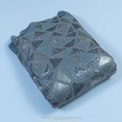 Grey Color Poly Georgette Embroidered Fabric