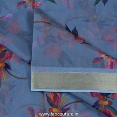 Grey Organza Digital Printed Fabric With Border