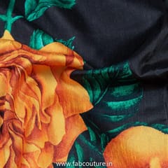 Black Poly Raw Silk Digital Printed Fabric