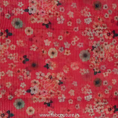 Red Poly Organza Print With Embroidered Fabric