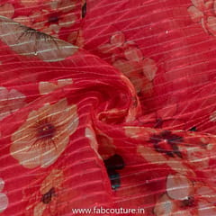 Red Poly Organza Print With Embroidered Fabric