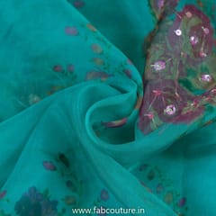 Dark Firozi Organza Print With Hand Embroidered Fabric