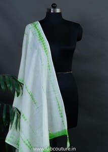 Cream & Green Color Mal Cotton Tie & Dye Dupatta