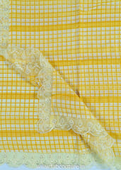 Yellow Muslin Emnroidered Suit With Cotton Bottom And Muslin Scallop Dupatta