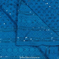 Teal Green Color Rayon Chikan Embroidered Fabric