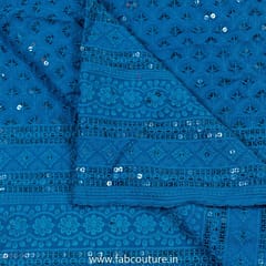 Teal Green Color Rayon Chikan Embroidered Fabric