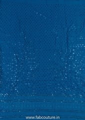 Teal Green Color Rayon Chikan Embroidered Fabric