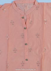 Peach Chanderi Embroidered Suit With Cotton Bottom And Chanderi Dupatta