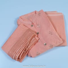 Peach Chanderi Embroidered Suit With Cotton Bottom And Chanderi Dupatta