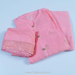 Pink Chanderi Embroidered Suit With Cotton Bottom And Chanderi Dupatta