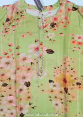 Green Muslin Printed Suit With Cotton Bottom And Muslin Printed Dupatta