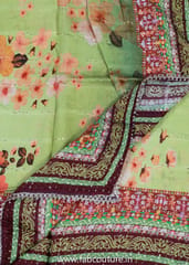 Green Muslin Printed Suit With Cotton Bottom And Muslin Printed Dupatta