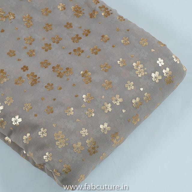 Fawn Color Georgette Foil Printed Fabric