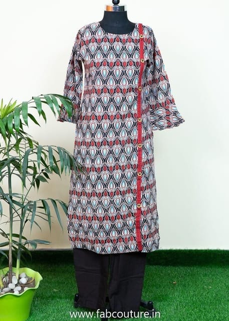 Black Color Stitched Cotton Kurti With Cotton Pant