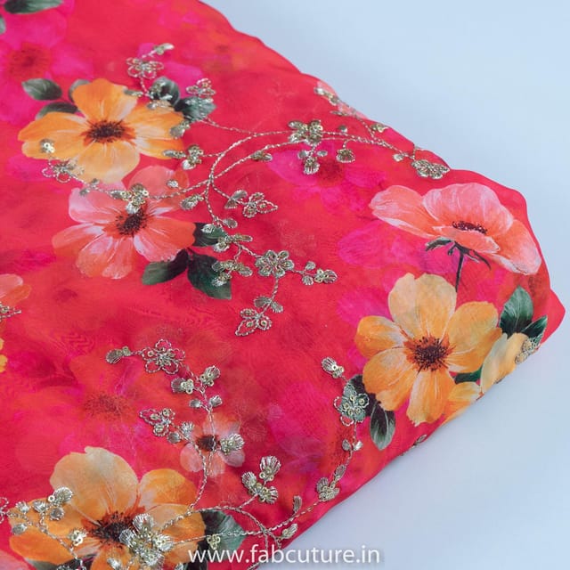 Rani Color Tabby Silk Print With Embroidered Fabric