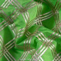 Green Color Chanderi Embroidered Fabric