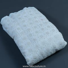 White Dyeble Georgette Lakhnavi Embroidery (1.25 Meter Cut Piece)
