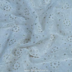 White Dyeble Georgette Lakhnavi Embroidery (1.25 Meter Cut Piece)