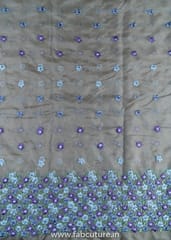 Beige Color Organza Mauve Embroidered Fabric