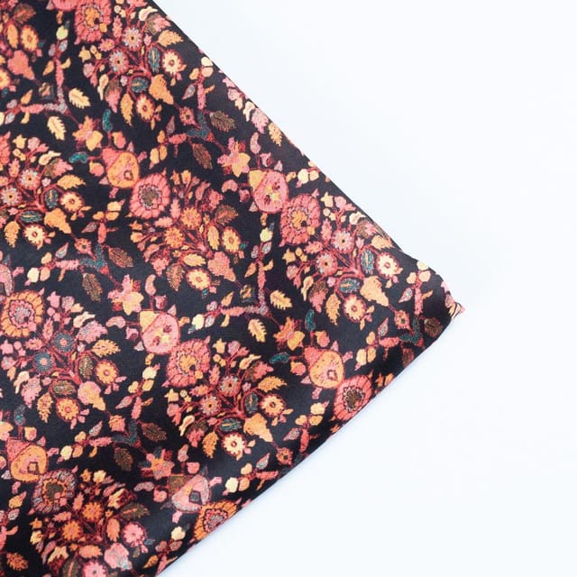 Black Korian Satin Silk Digital Printed Fabric